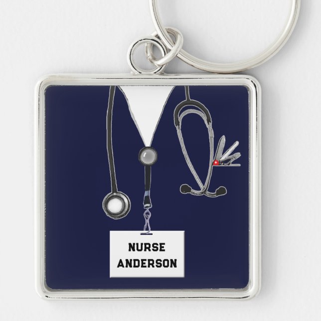 Personlig Sjuksköterska Novelty Gift Fyrkantig Silverfärgad Nyckelring (Framsidan)