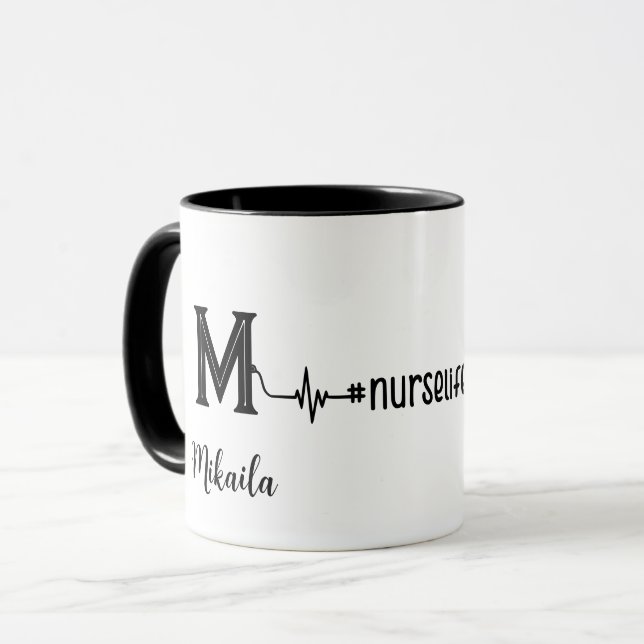 Personlig Sjuksköterska Stethoscope Monogram Medic Mugg (Framsida vänster)