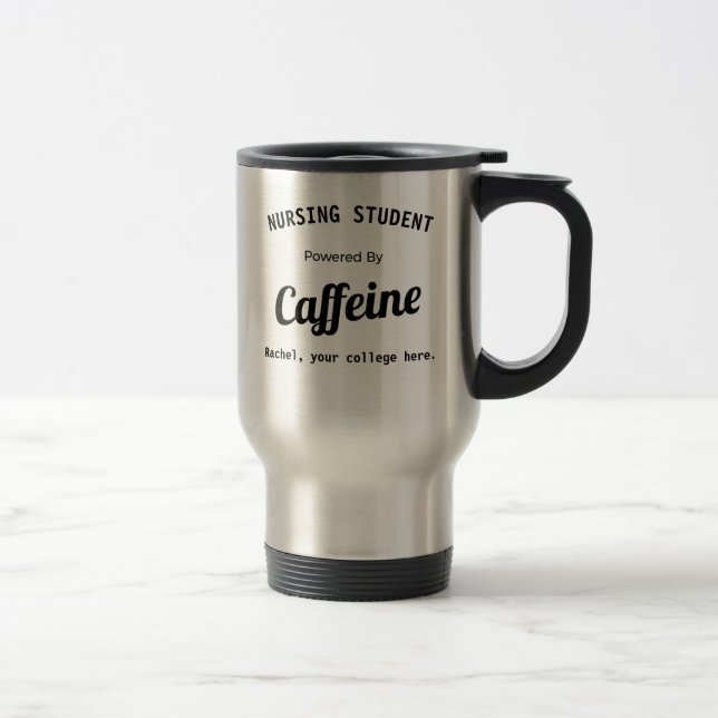 Personlig sjuksköterskestudent driven av koffein resemugg (Höger)