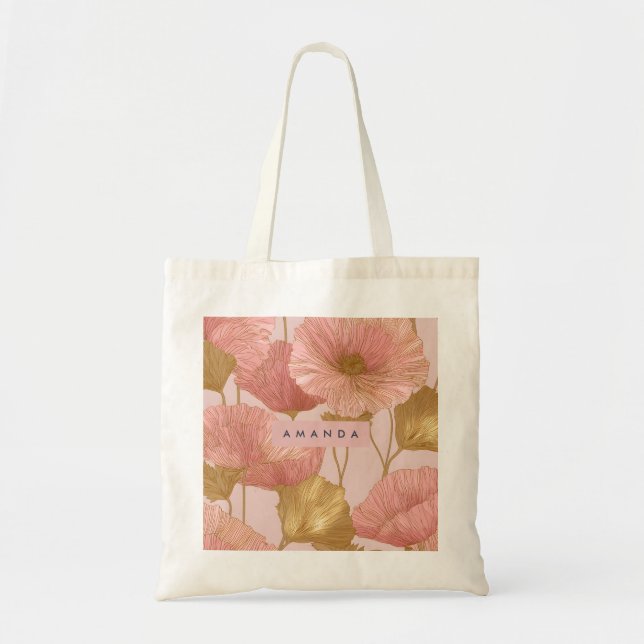 Personlig skär och guld vallmoblomma tygkasse (Framsidan)