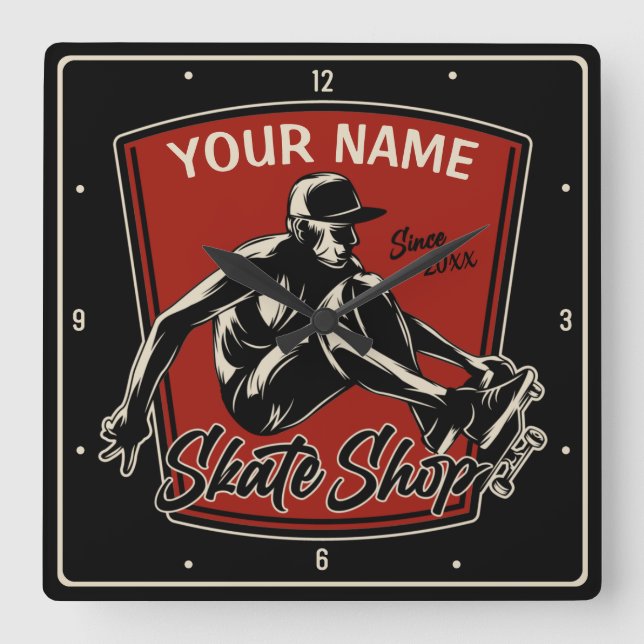 Personlig Skate Shop Grab Trick Skateboarding Fyrkantig Klocka (Framsida)