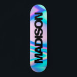 Personlig Skateboard Namn Black HoloGraph<br><div class="desc">Anpassa enkelt den här färgfulla skateboard på Holografiskt regnbåge Pastel Wave-abstrakt design med svart och coola sans serif-teckensnitt på Unicorn-estesiskt med en modern och söt liten mejeripinne. Lägg till ditt namn,  välj teckensnitt,  ändra storlek och placering,  lägg till urklipp,  foton och former.</div>