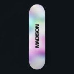 Personlig Skateboard Namn Modern Cute<br><div class="desc">Anpassa enkelt den här färgfulla skateboard på Modern Cute Holophy Rainbow Pastel Gradient abstrakt design med Unicorn-bedövning med ett modernt och sött mejeripinne. Lägg till ditt namn,  välj teckensnitt,  ändra storlek och placering,  lägg till urklipp,  foton och former.</div>