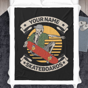 Personlig Skateboard Nose Grab Skeleton Skater Fleecefilt
