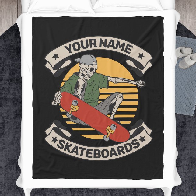 Personlig Skateboard Nose Grab Skeleton Skater Fleecefilt (Skapare uppladdad)