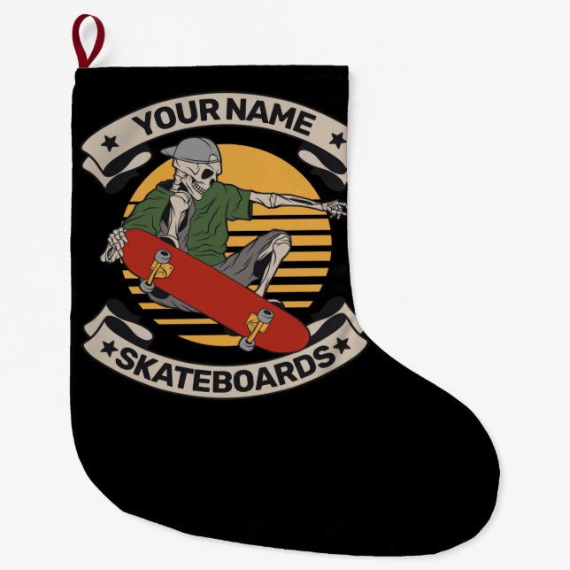 Personlig Skateboard Nose Grab Skeleton Skater  Stor Julstrumpa (Framsidan)
