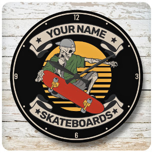 Personlig Skateboard Nose Grab Skeleton Skater Stor Klocka