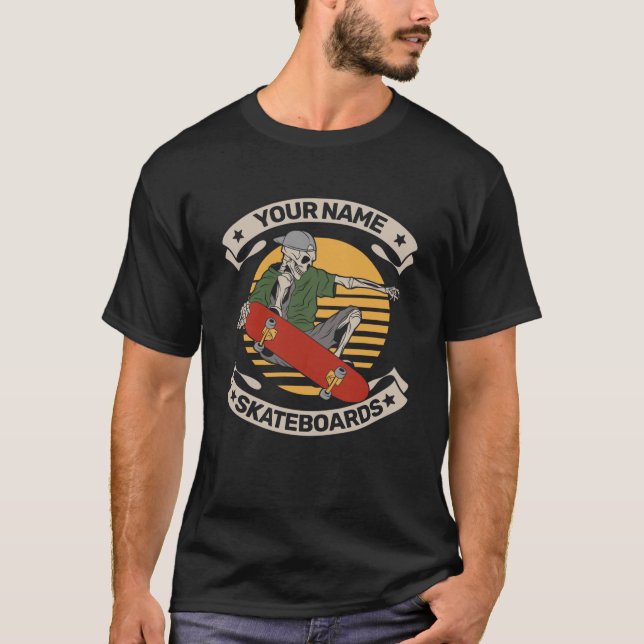 Personlig Skateboard Nose Grab Skeleton Skater T Shirt (Framsida)