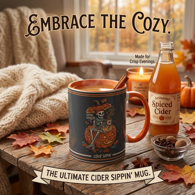 Personlig Skeleton som Dricker Cider-mugg Mugg (Personalized Bone Chillin’ Cider Sippin’ mug for cozy fall nights.)