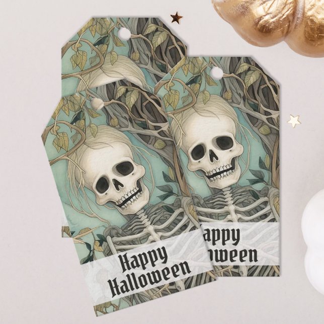 Personlig Skeleton Vintage Halloween Presentetikett (Botanical Skeleton Halloween Tags)