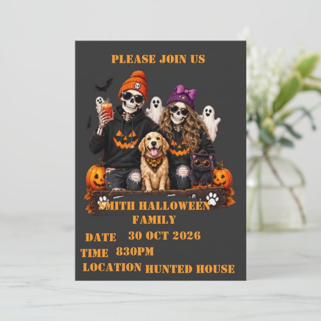 Personlig Skelett Halloween Håll dig spöklik  Inbjudningar (Stående Fram)