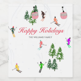 Personlig Ski-Helgdagar Illustration Vinflaska Etikett