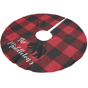 Personlig Skirt Red Buffalo Plaid Bear Bla Julgransmatta Borstad Polyester