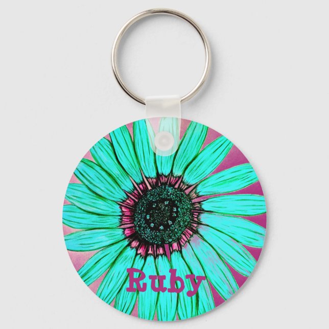 Personlig Skissad blomma Nyckelring (Framsida)