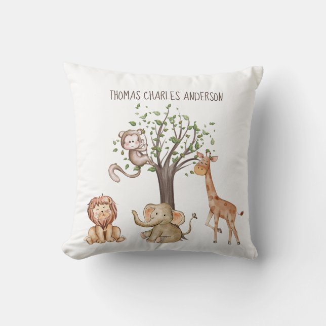 Personlig skogsdjur Babygåva Nursery Kudde (Framsida)