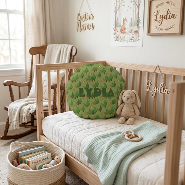 Personlig Skogsräv Baby  Rund Kudde (Skapare uppladdad)