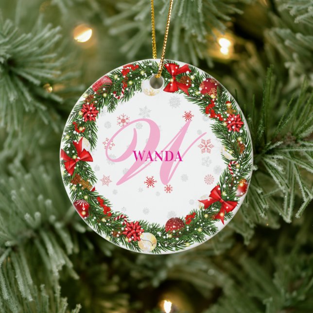 Personlig skräddarsydd present med monogram julgransprydnad keramik (Träd)