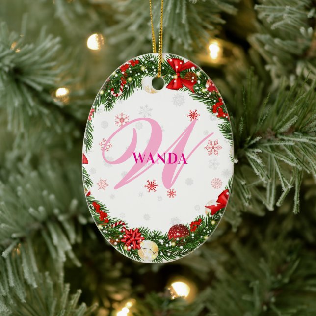 Personlig skräddarsydd present med monogram julgransprydnad keramik (Träd)