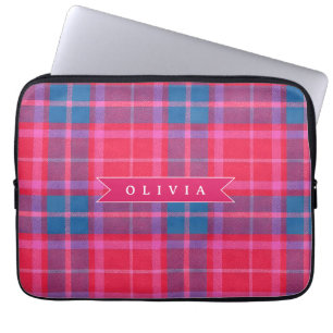 Personlig Skräddarsydd Rosa Fuchsia Rutig Preppy Laptop Fodral