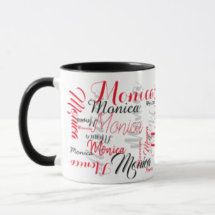 personlig, skript röd svart namn typografi mugg