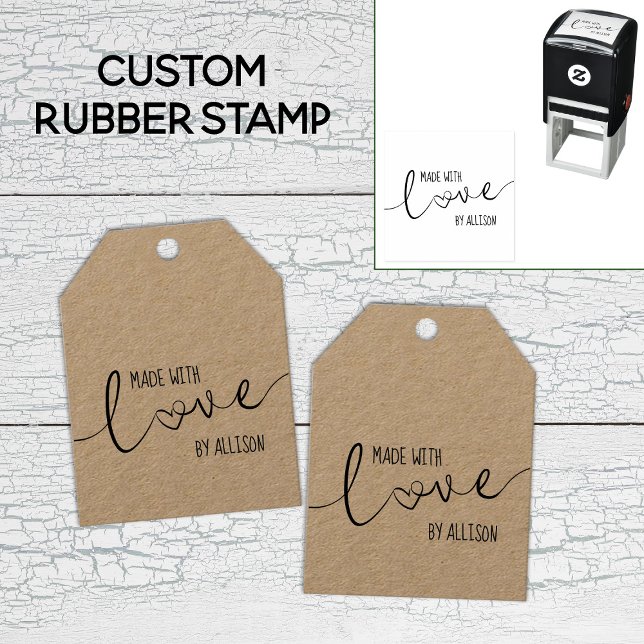 Personlig, skript som gjorts med Kärlek 💕 Självfärgande Stämpel (Personalized Script Lettering Made With Love 💕 Self-inking Stamp -- Customize Yours On Screen Now!
)