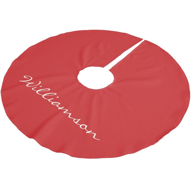 Personlig skripttypografi namn jul röd julgransmatta borstad polyester (Vinklad)
