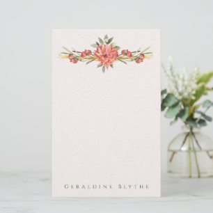Personlig skrivmateriel med korallblommor brevpapper