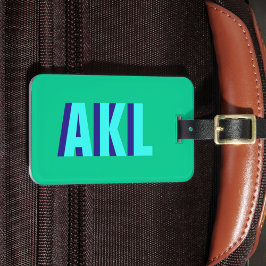 Personlig skuggmonogram blågrön bagagebricka