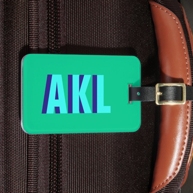 Personlig skuggmonogram blågrön bagagebricka (Skapare uppladdad)