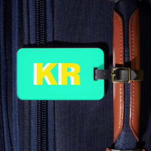 Personlig skuggmonogram i gult och teal bagagebricka