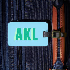 Personlig skuggmonogram Pastellblå Grön Bagagebricka