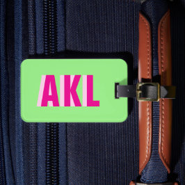 Personlig skuggmonogram rosa grön anpassad bagagebricka