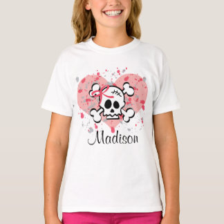 Personlig Skull Kids Ringer Rosa Bow Heart Tee Shirt