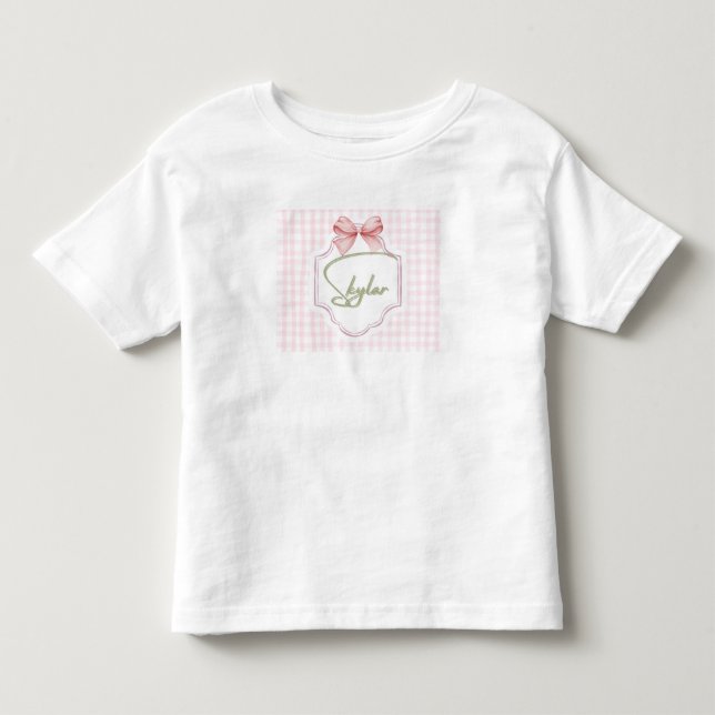 Personlig Skylar Flicka Nursery Bow&Gingham T Shirt (Framsida)