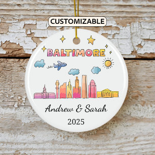 Personlig Skyline Baltimore Ornament, Maryland Julgransprydnad Keramik