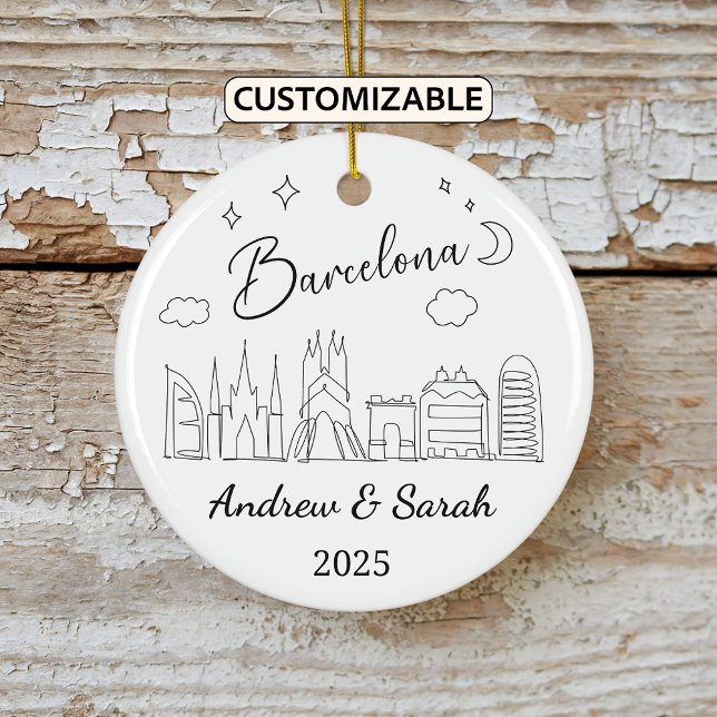 Personlig Skyline Barcelona Ornament, Spanien Julgransprydnad Keramik (Skapare uppladdad)