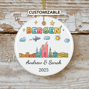 Personlig Skyline Bergen Ornament, Norge Julgransprydnad Keramik