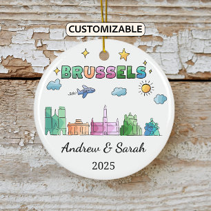 Personlig Skyline Brussels Ornament, Belgien Julgransprydnad Keramik