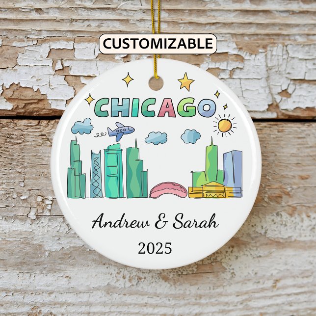Personlig Skyline Chicago Ornament, Illinois Julgransprydnad Keramik (Skapare uppladdad)