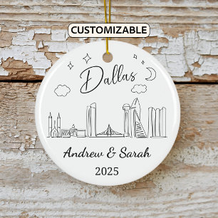 Personlig Skyline Dallas Ornament, Texas Julgransprydnad Keramik