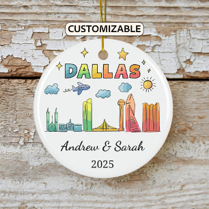 Personlig Skyline Dallas Ornament, Texas Julgransprydnad Keramik