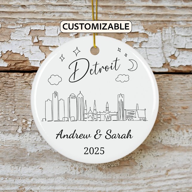 Personlig Skyline Detroit Ornament, Michigan Julgransprydnad Keramik (Skapare uppladdad)