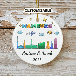 Personlig Skyline Hamburg Ornament, Tyskland Julgransprydnad Keramik