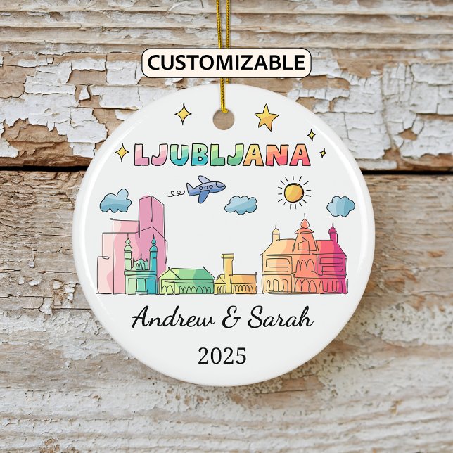 Personlig Skyline Ljubljana Ornament, Slovenien Julgransprydnad Keramik (Skapare uppladdad)