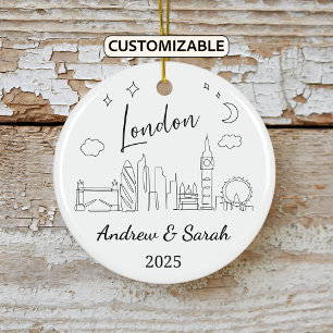 Personlig Skyline London Ornament, England Julgransprydnad Keramik