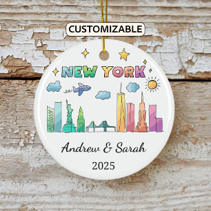 Personlig Skyline New York Ornament, New York Julgransprydnad Keramik
