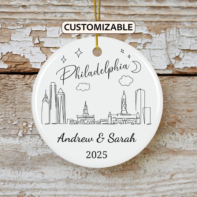 Personlig Skyline Philadelphia, Pennsylvania Julgransprydnad Keramik (Skapare uppladdad)