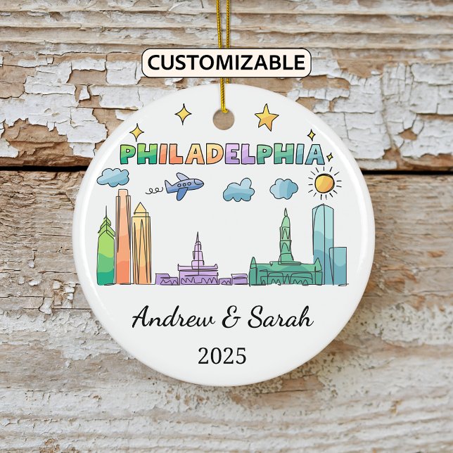 Personlig Skyline Philadelphia, Pennsylvania Julgransprydnad Keramik (Skapare uppladdad)