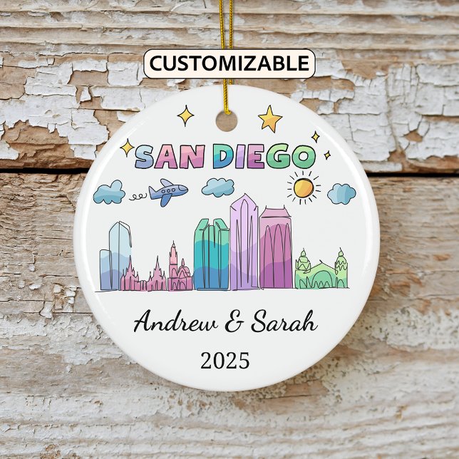 Personlig Skyline San Diego, Kalifornien Julgransprydnad Keramik (Skapare uppladdad)