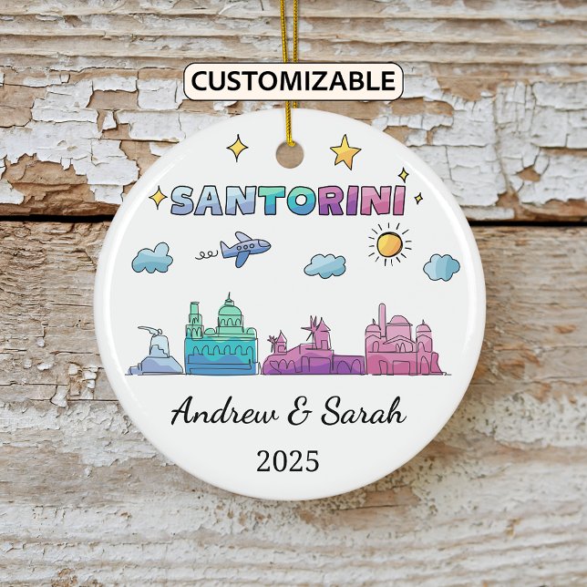 Personlig Skyline Santorini Ornament, Grekland Julgransprydnad Keramik (Skapare uppladdad)